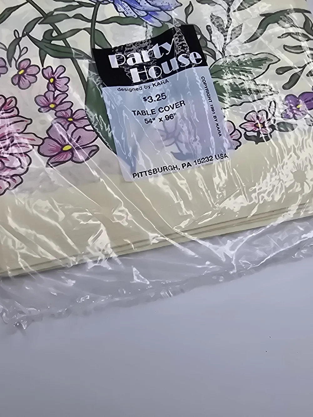Floral Table Cover - Cream with Pink & Blue Flowers